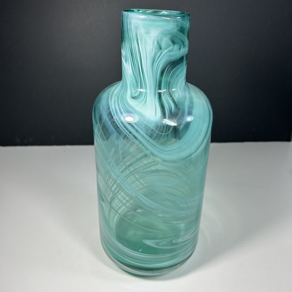 Ikea hand blown glass by lina vuorivirta vase design  10.5" Tall Teal Swirl - Picture 3 of 6